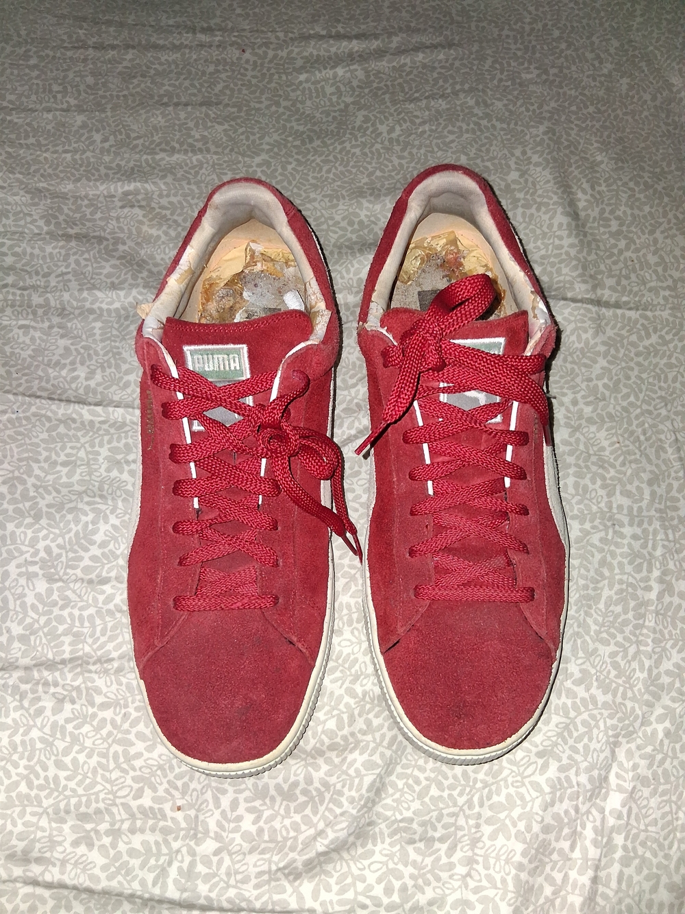 Puma Red Suede Low Top Sneakers with White Stripe